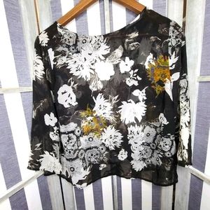 Topshop Sheer Black and White Blouse